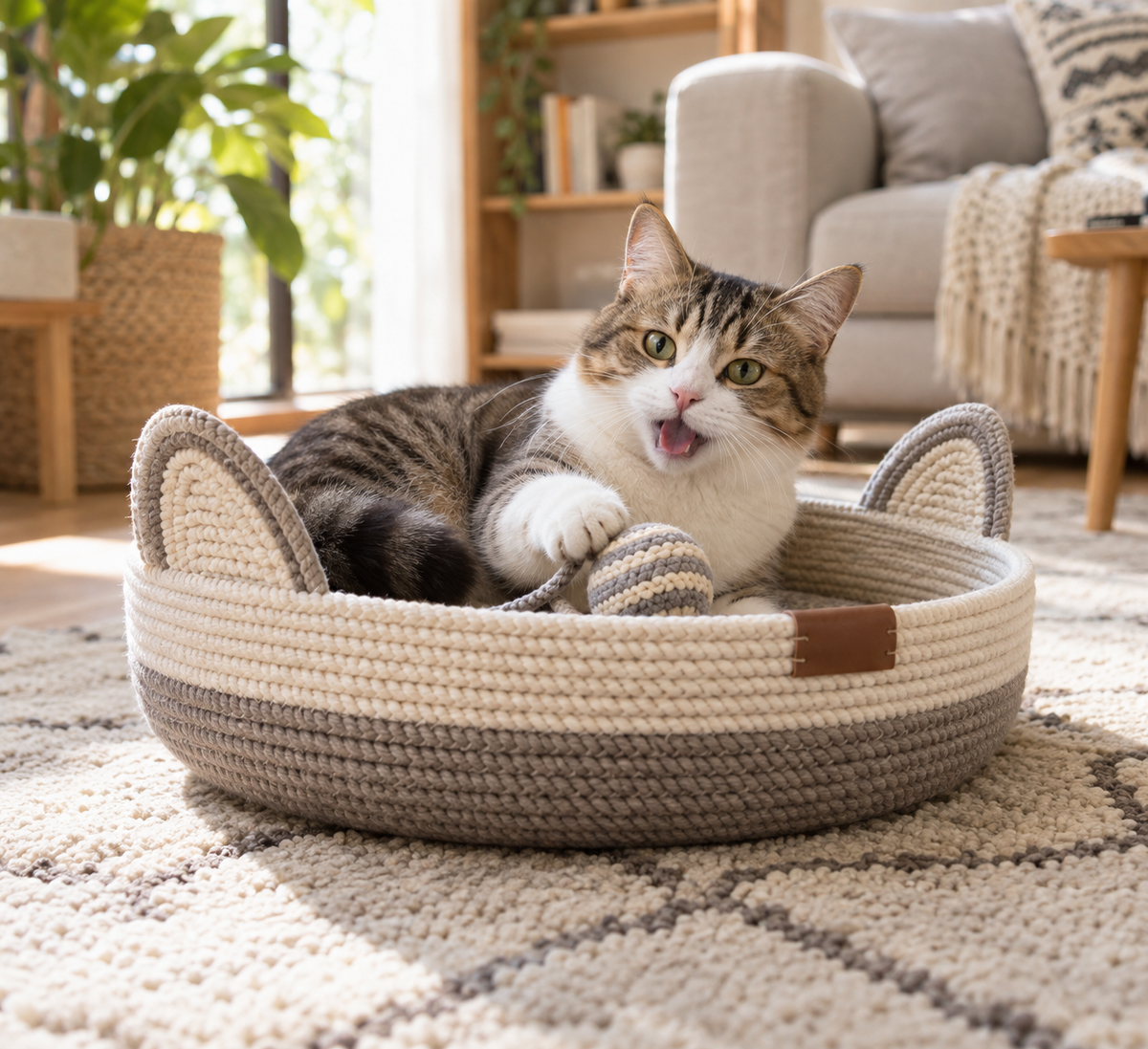 Furniture-Saving Woven Rope Cat Bed & Scratcher