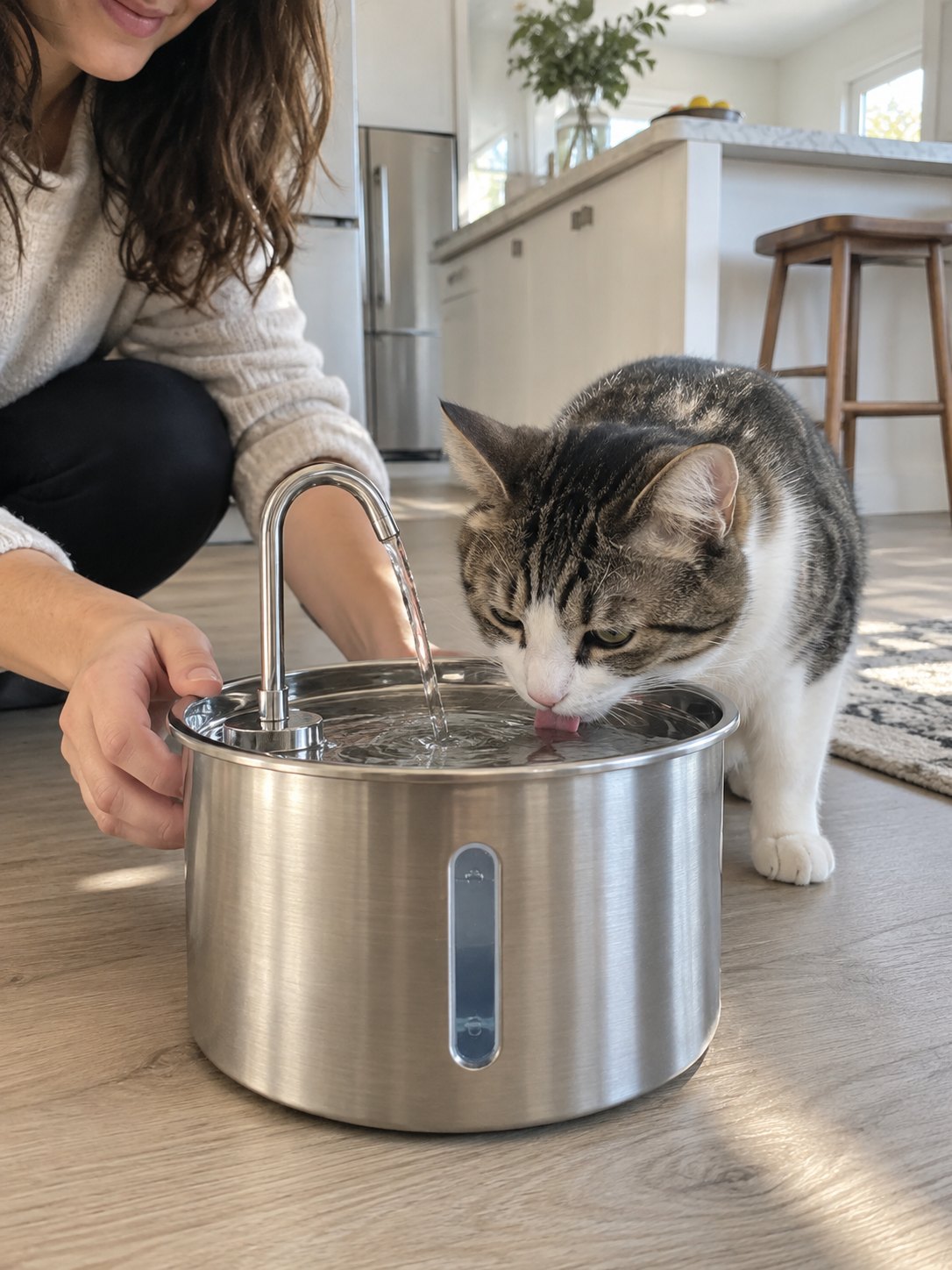 Fresh Stream Stainless Steel Cat Water Fountain