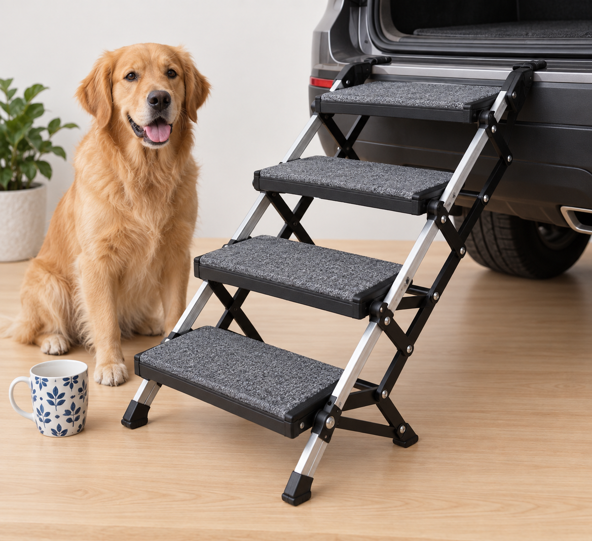 Gentle Climb Foldable Aluminum Dog Car Stairs