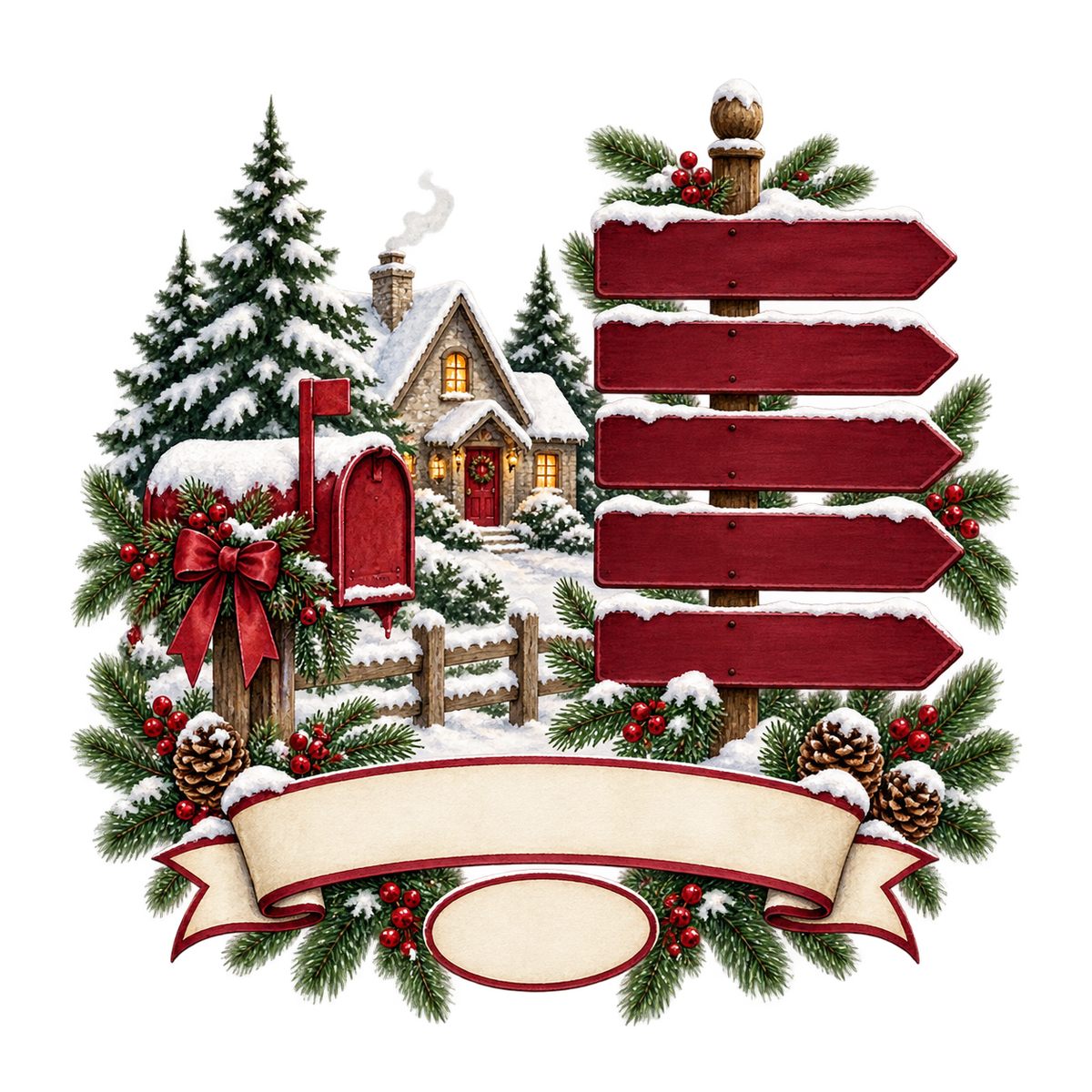 Winter Family Signpost blank personalization artwork