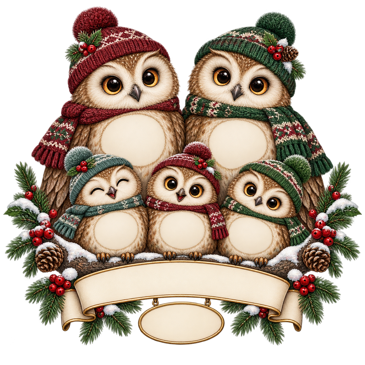 Winter Owl Family blank personalization artwork