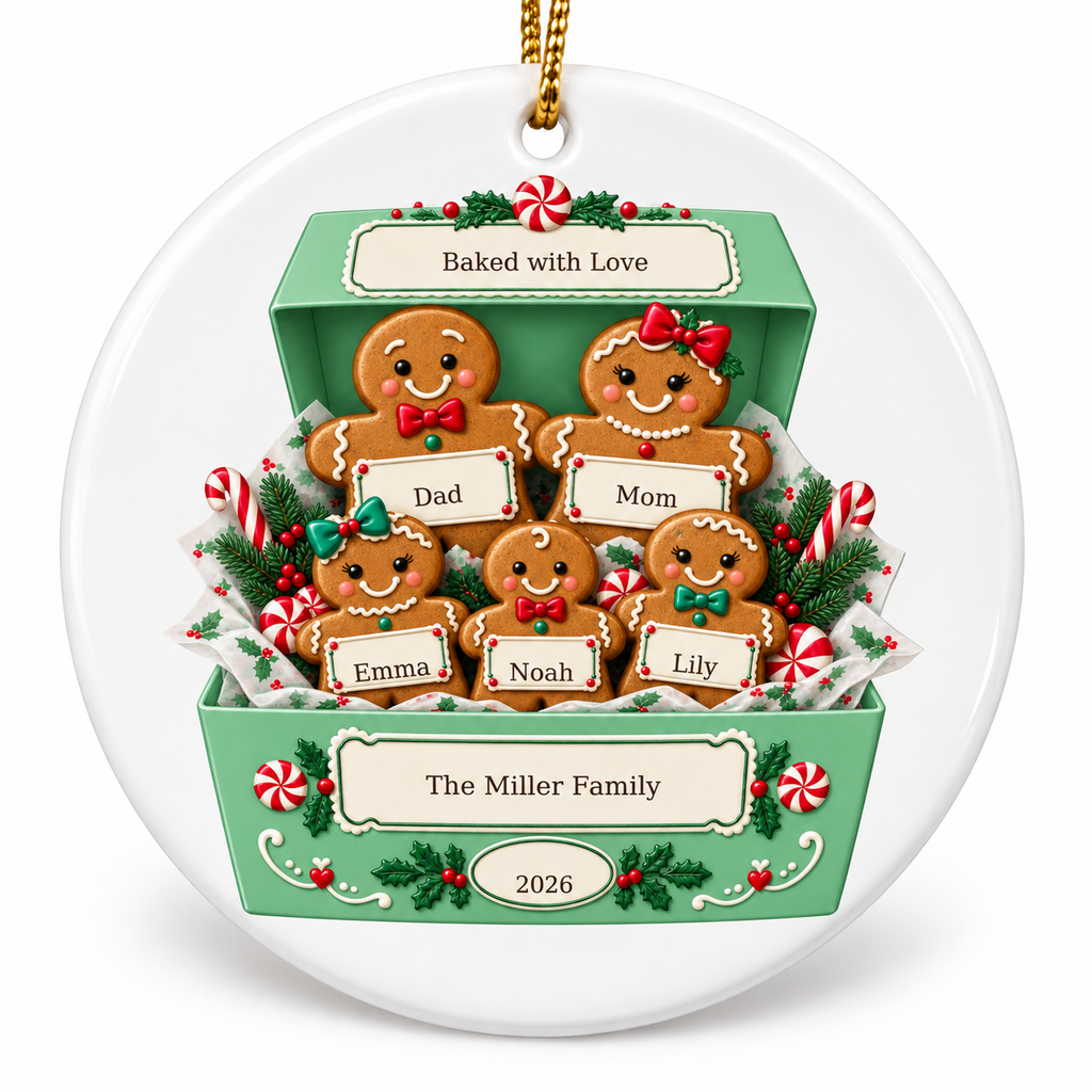 OF02 personalized round ceramic ornament - sample names - studio mockup
