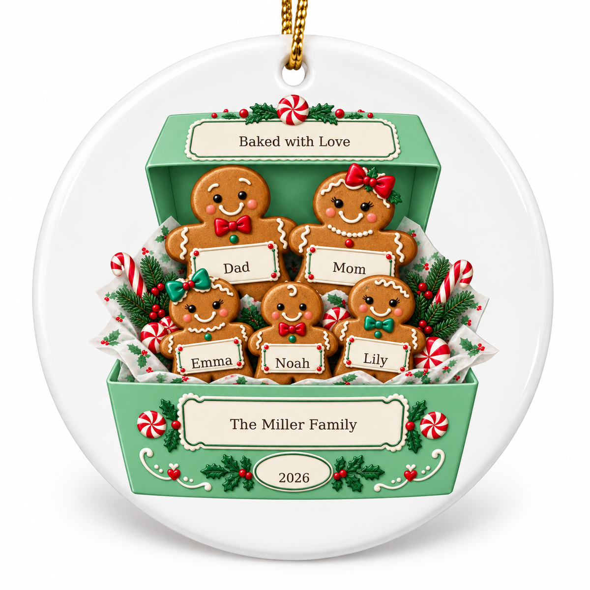 OF02 personalized round ceramic ornament - sample names - studio mockup