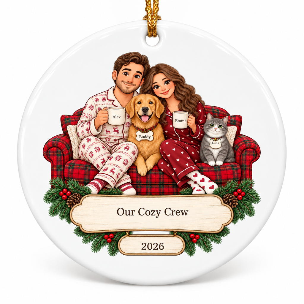 OF03 personalized round ceramic ornament - sample names - studio mockup