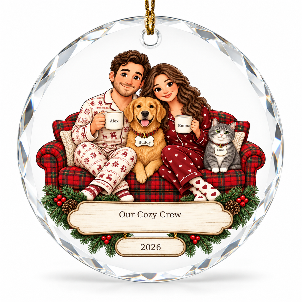 OF03 personalized round glass ornament - sample names - studio mockup