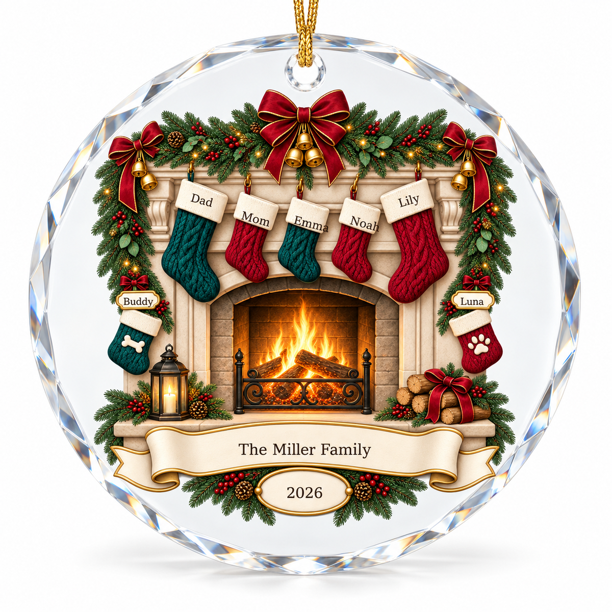 OF05 personalized round glass ornament - sample names - studio mockup