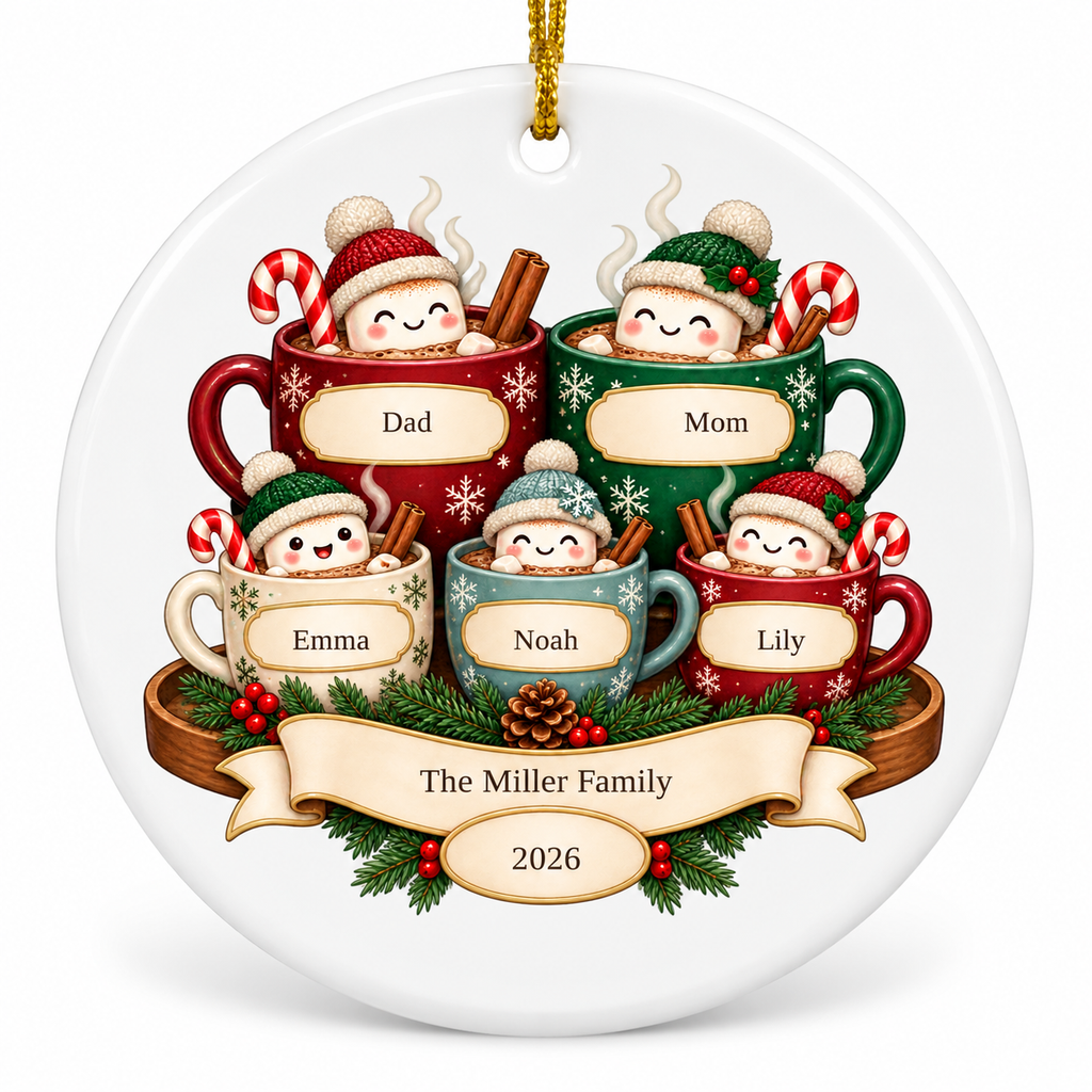 OF06 personalized round ceramic ornament - sample names - studio mockup