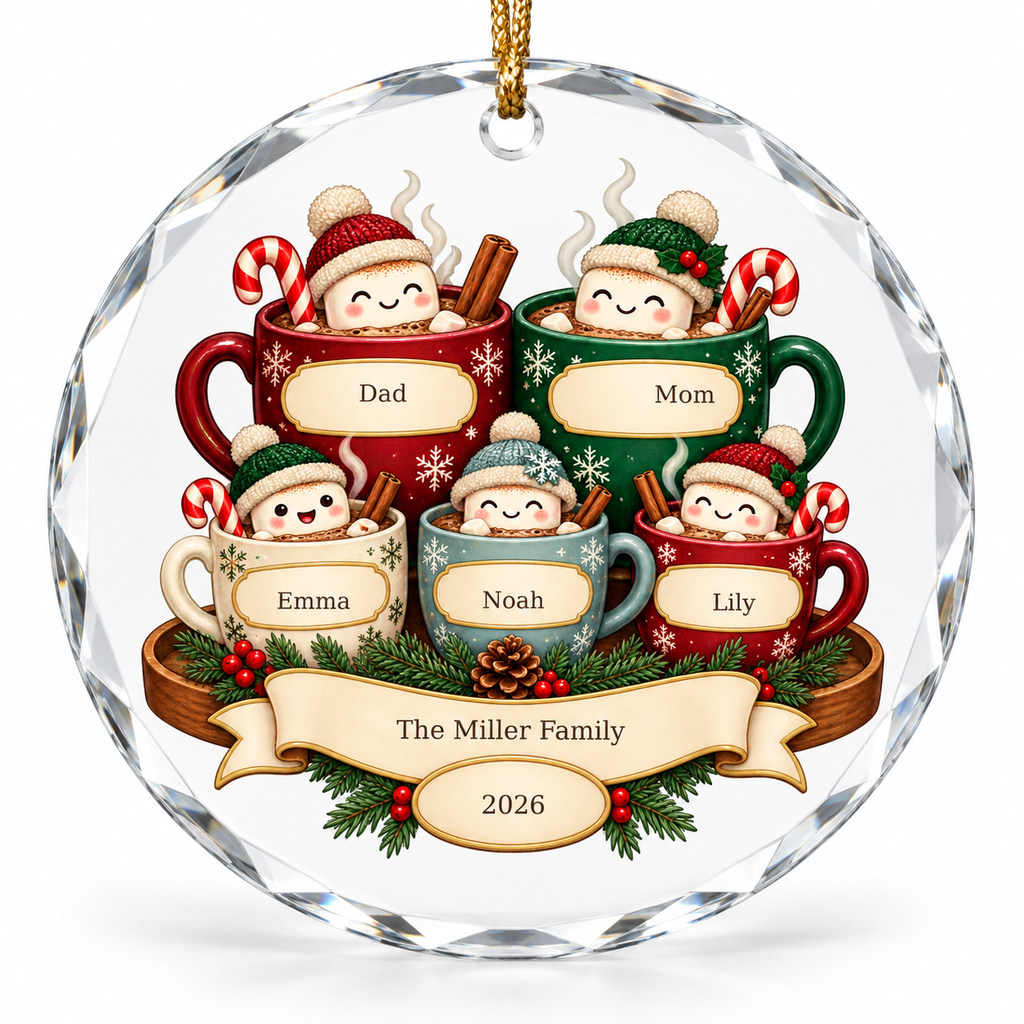 OF06 personalized round glass ornament - sample names - studio mockup