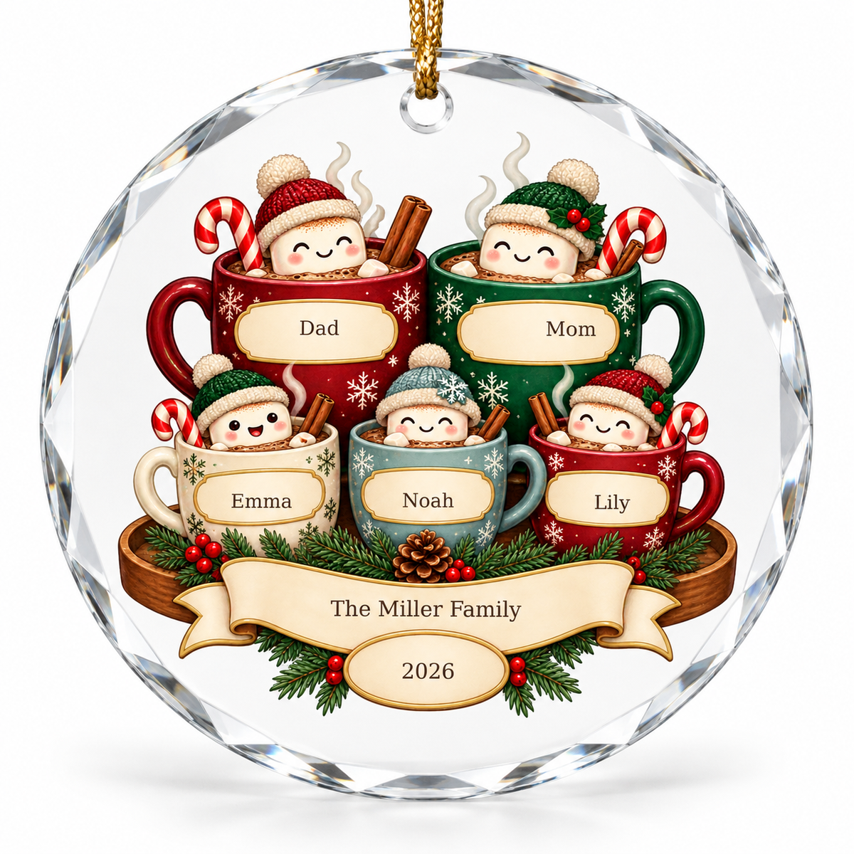 OF06 personalized round glass ornament - sample names - studio mockup
