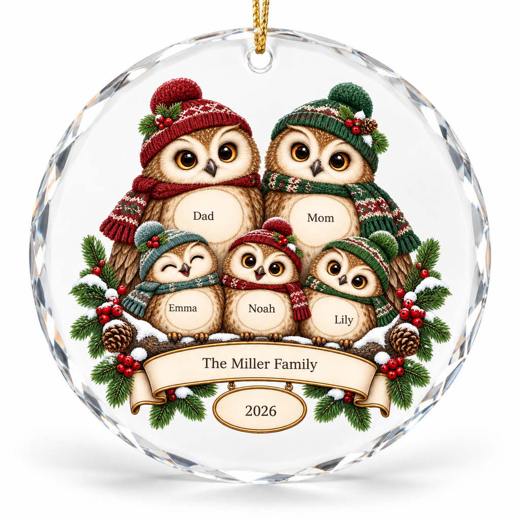 OF07 personalized round glass ornament - sample names - studio mockup