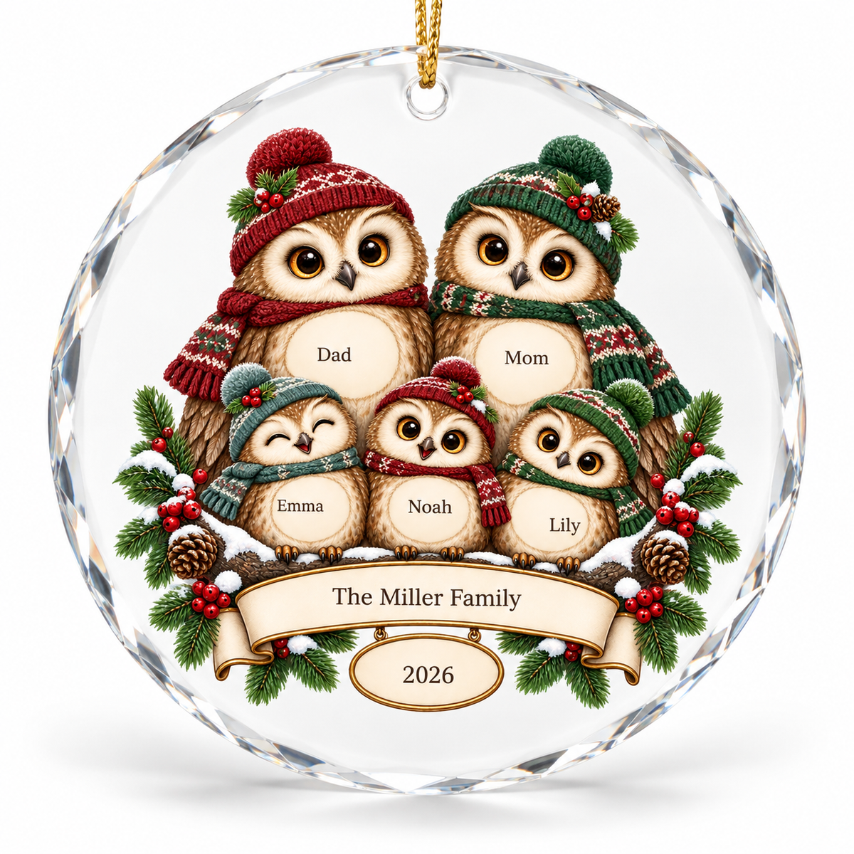 OF07 personalized round glass ornament - sample names - studio mockup