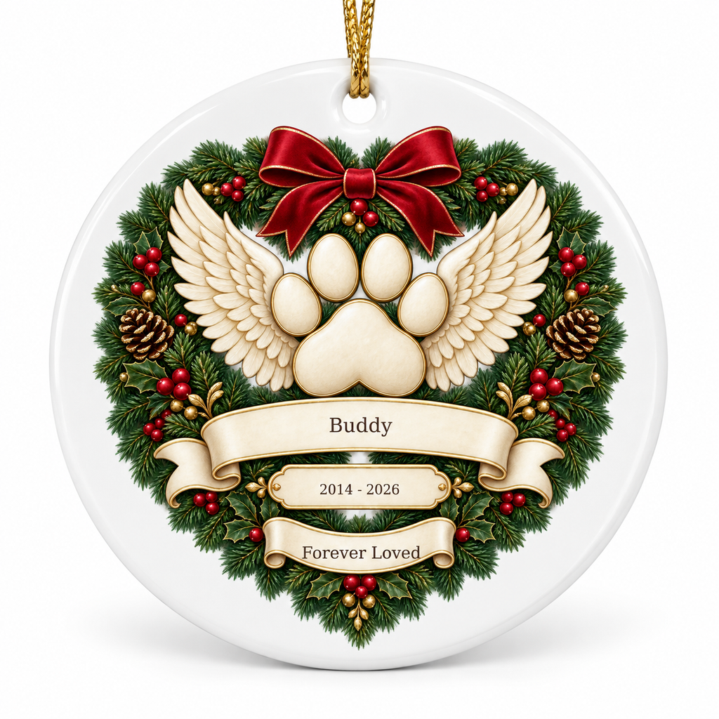 OF08 personalized round ceramic ornament - sample names - studio mockup