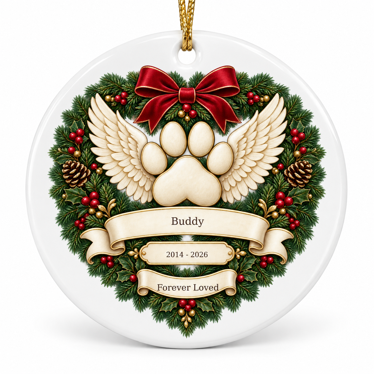 OF08 personalized round ceramic ornament - sample names - studio mockup