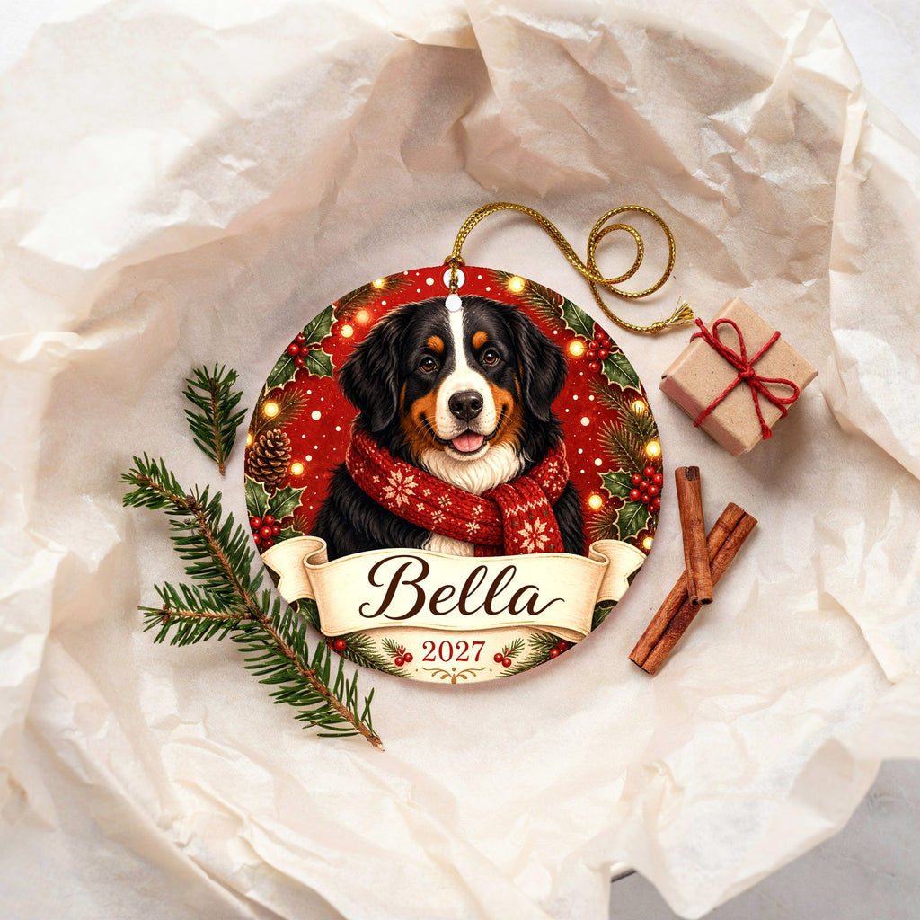 Personalized Bernese Mountain Dog Christmas Ornament Custom Dog Name Gift
