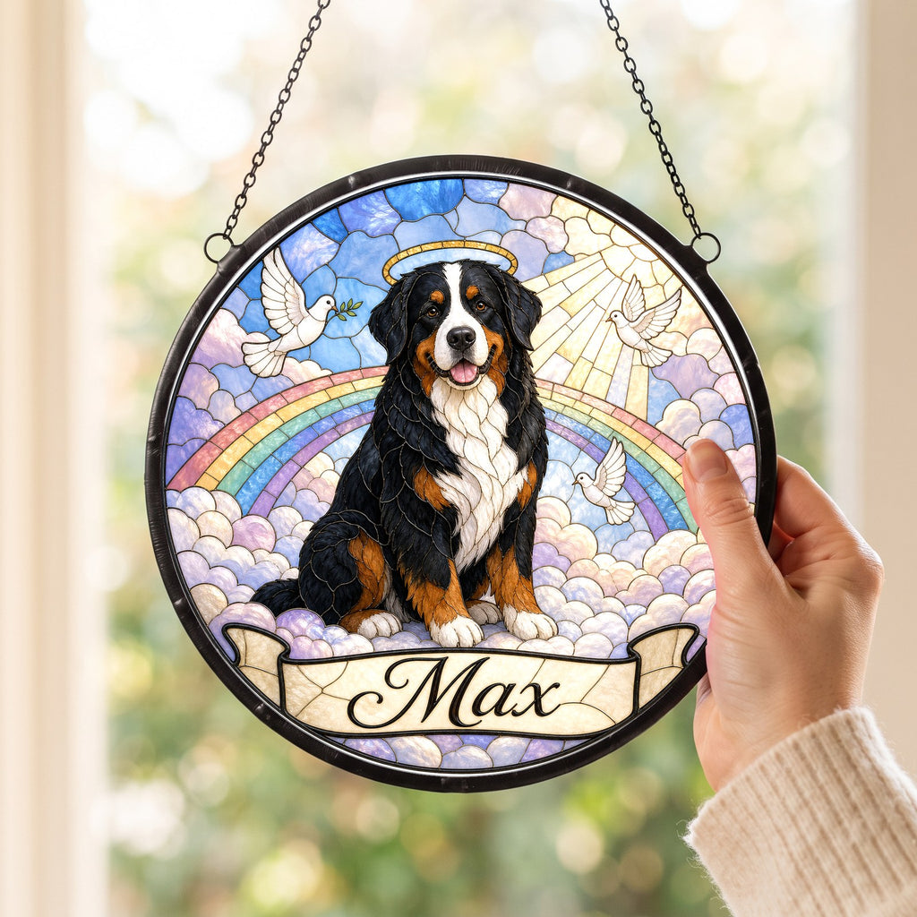 Personalized Bernese Mountain Dog Memorial Suncatcher Custom Dog Name Gift