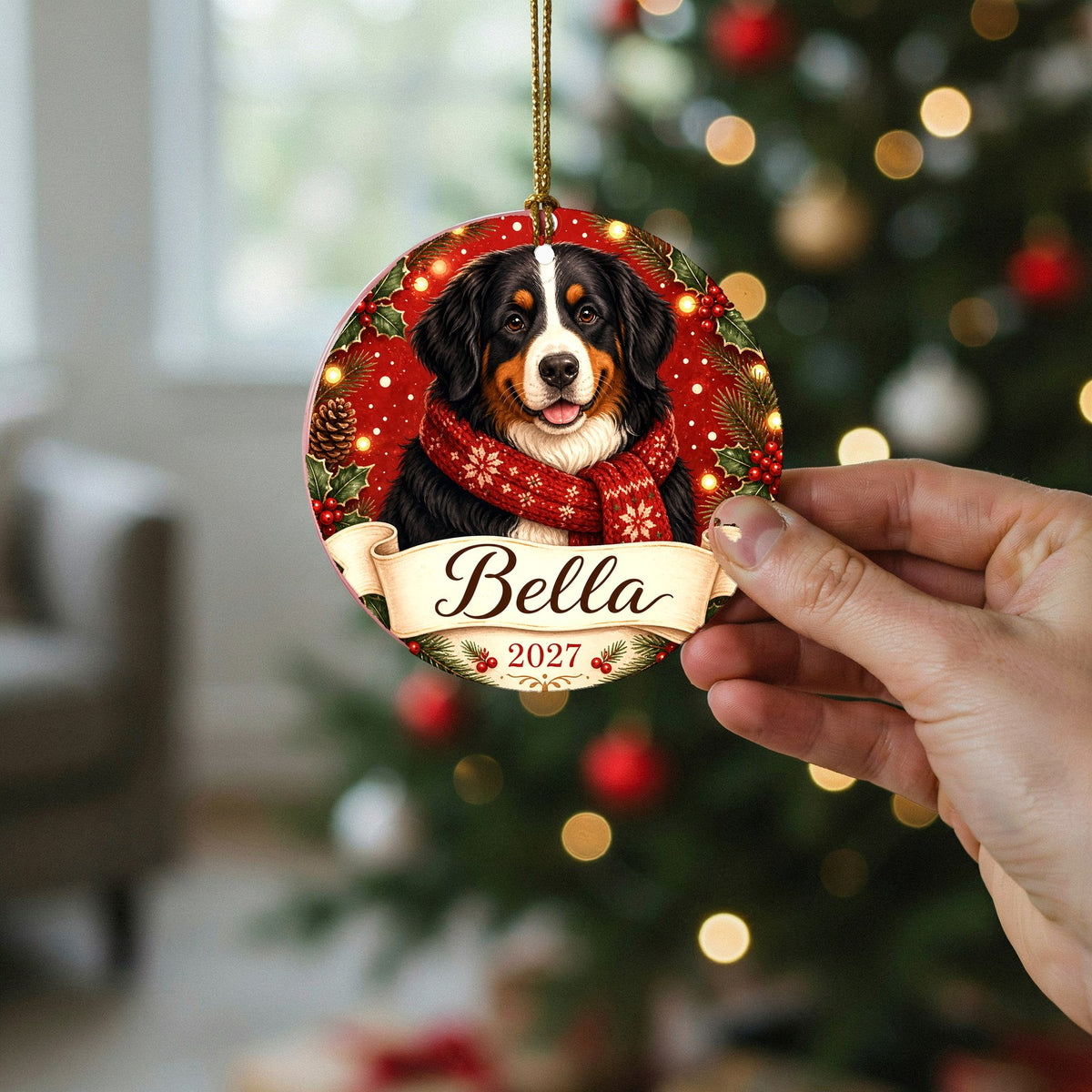 Personalized Bernese Mountain Dog Christmas Ornament Custom Dog Name Gift