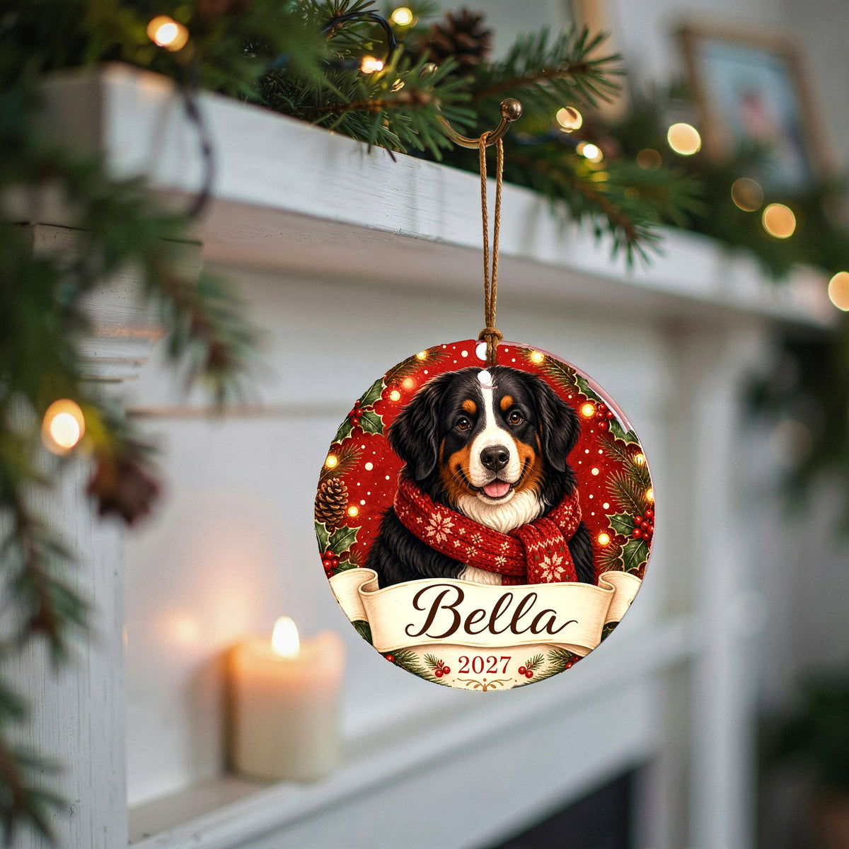 Personalized Bernese Mountain Dog Christmas Ornament Custom Dog Name Gift