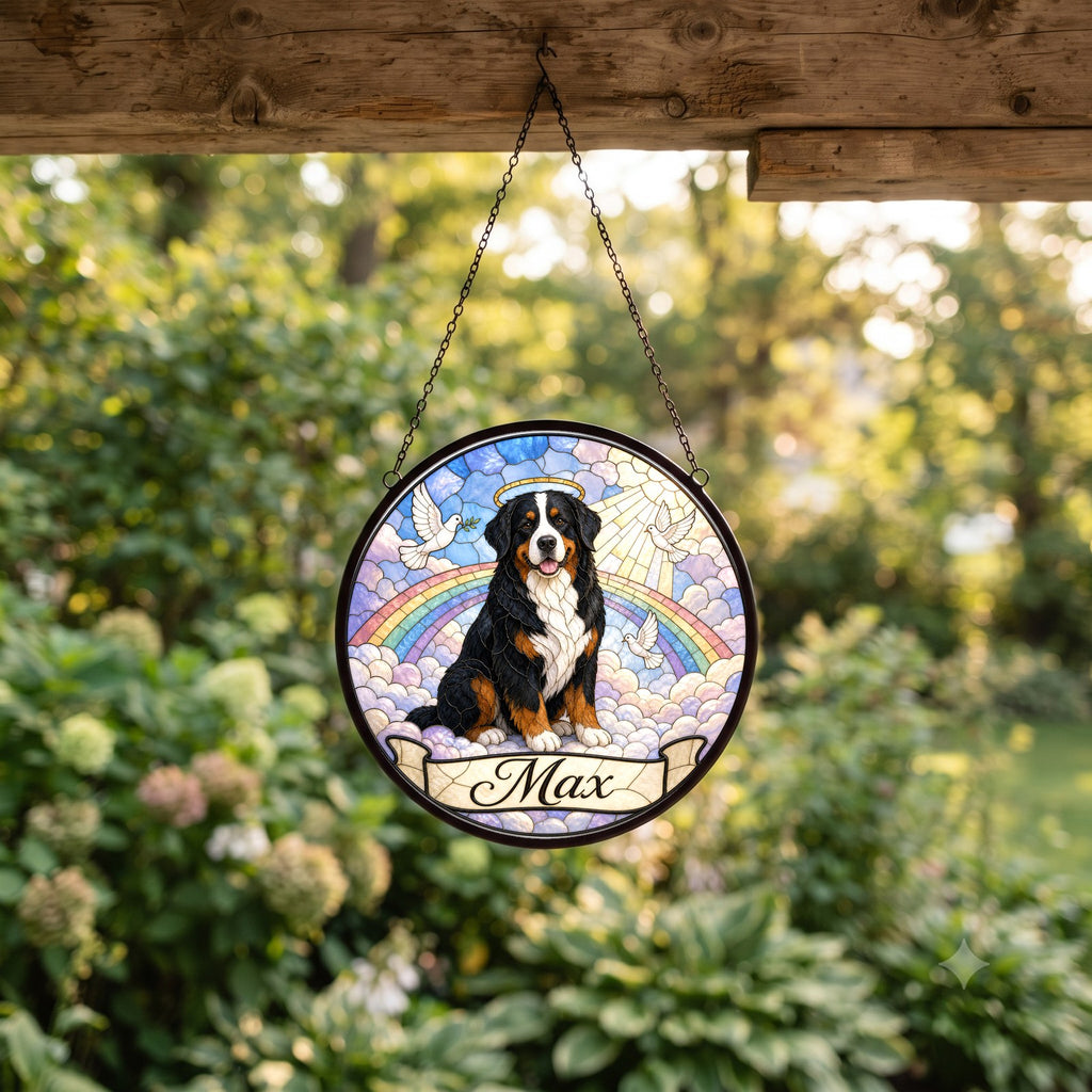 Personalized Bernese Mountain Dog Memorial Suncatcher Custom Dog Name Gift