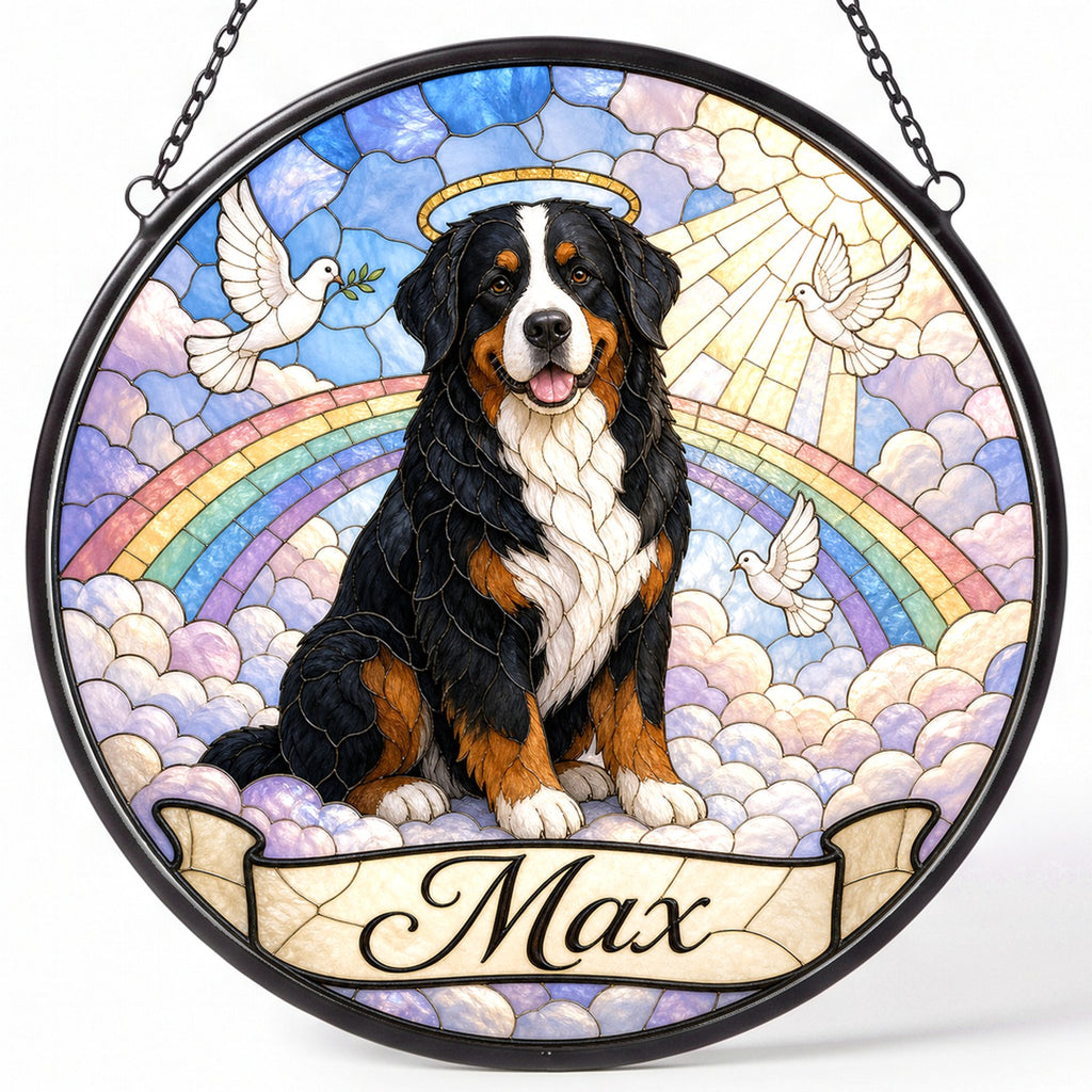 Personalized Bernese Mountain Dog Memorial Suncatcher Custom Dog Name Gift