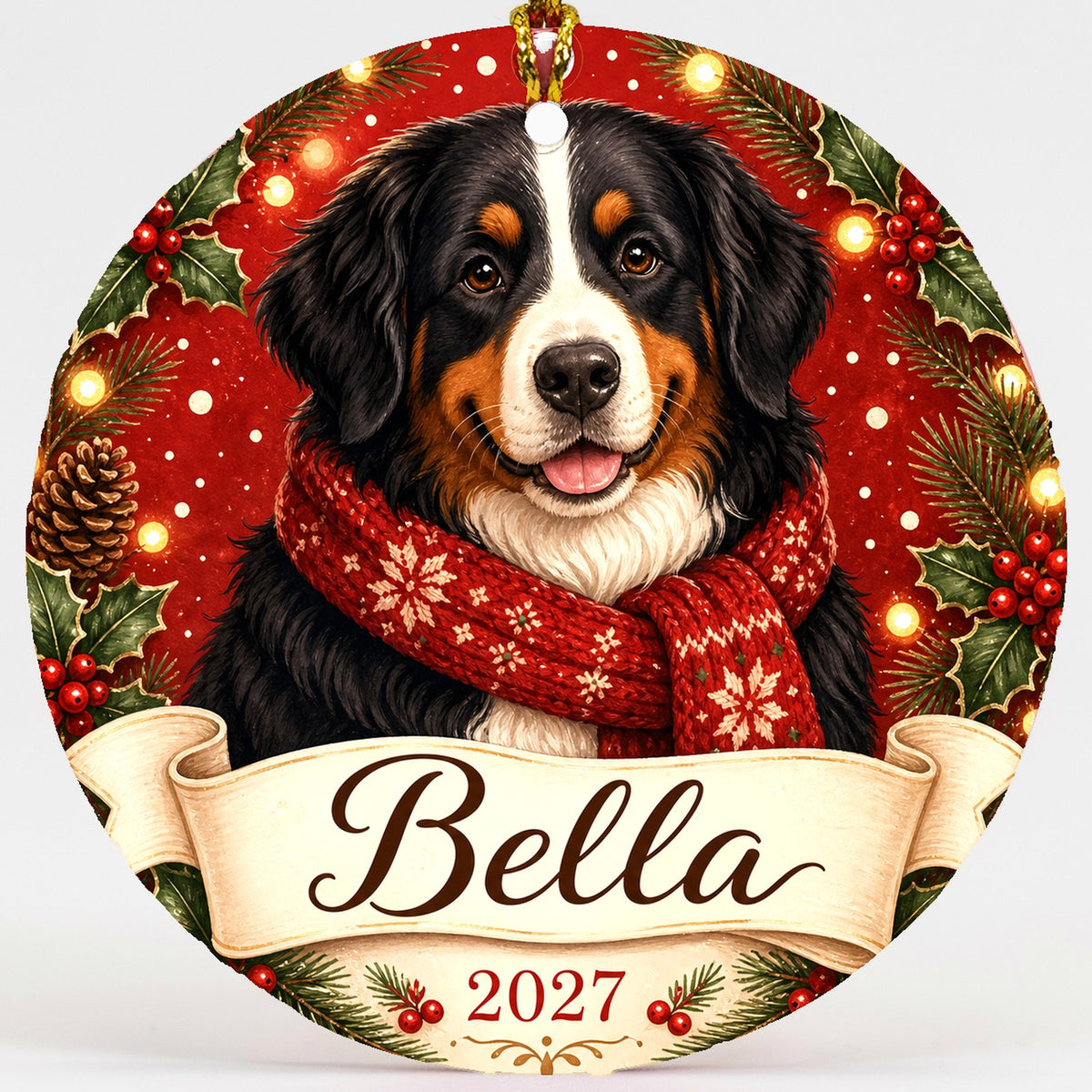 Personalized Bernese Mountain Dog Christmas Ornament Custom Dog Name Gift