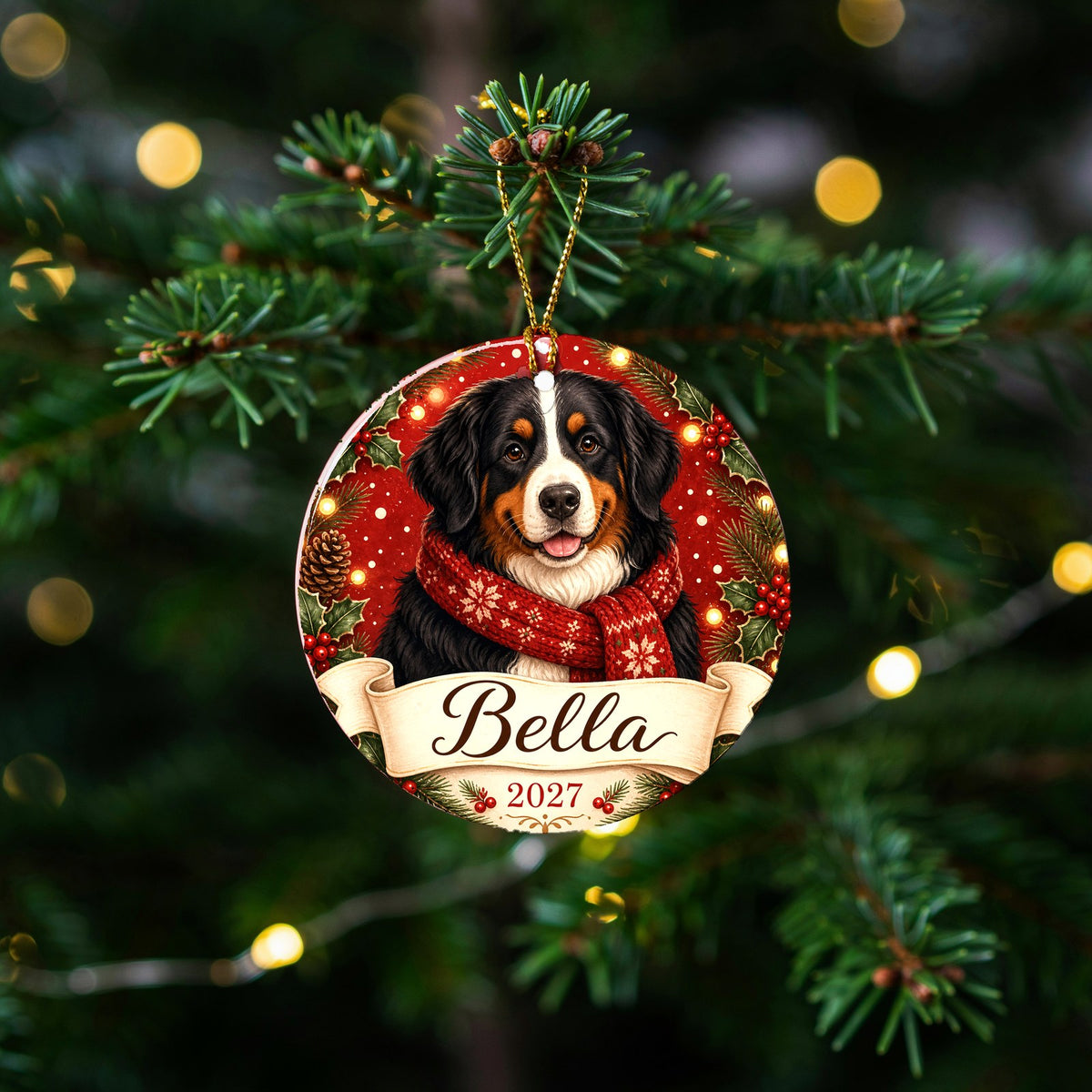 Personalized Bernese Mountain Dog Christmas Ornament Custom Dog Name Gift