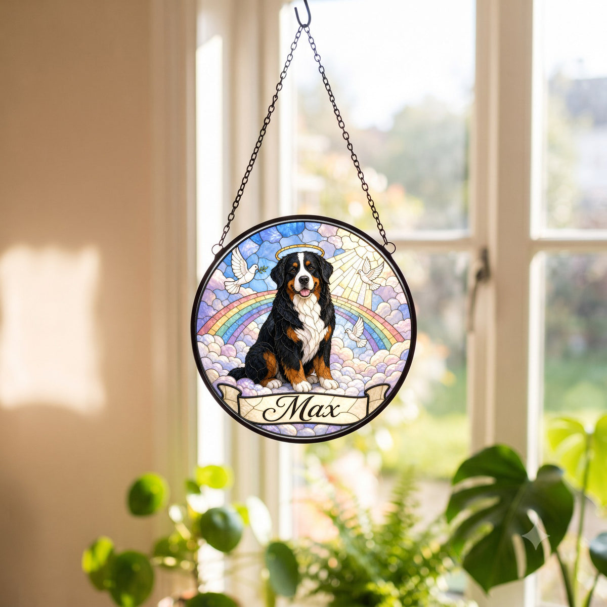 Personalized Bernese Mountain Dog Memorial Suncatcher Custom Dog Name Gift