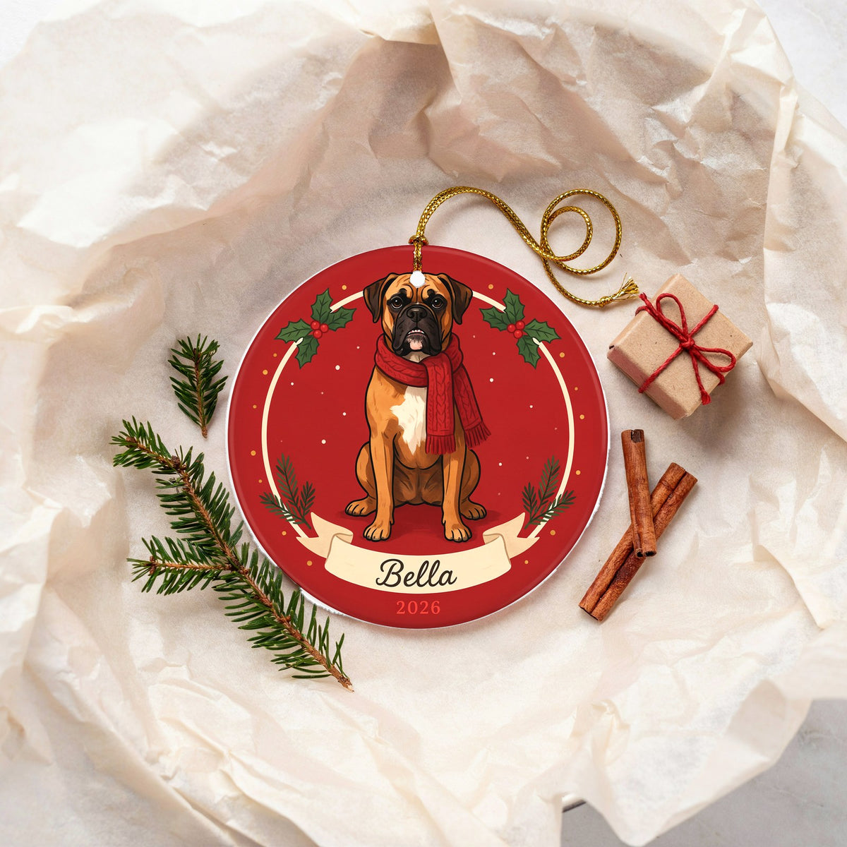 Personalized Boxer Dog Ornament 2026 Custom Name Christmas Gift