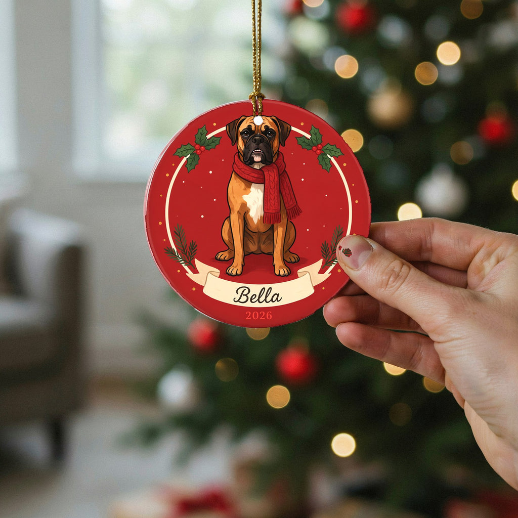 Personalized Boxer Dog Ornament 2026 Custom Name Christmas Gift
