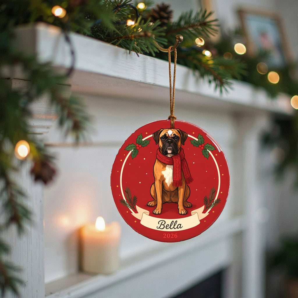 Personalized Boxer Dog Ornament 2026 Custom Name Christmas Gift