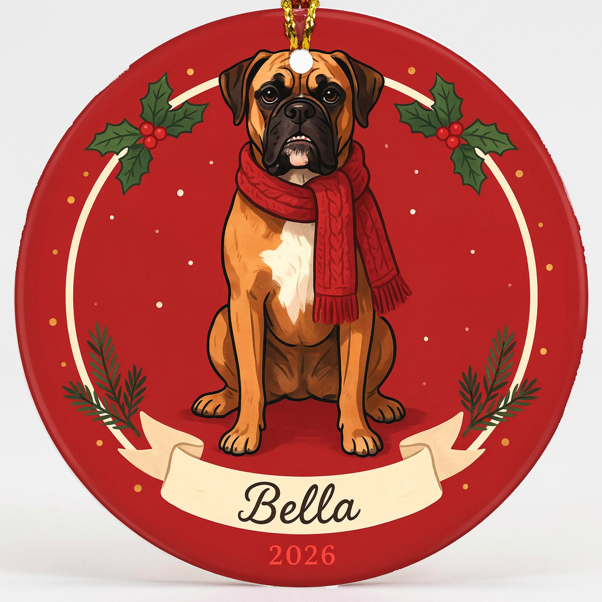 Personalized Boxer Dog Ornament 2026 Custom Name Christmas Gift