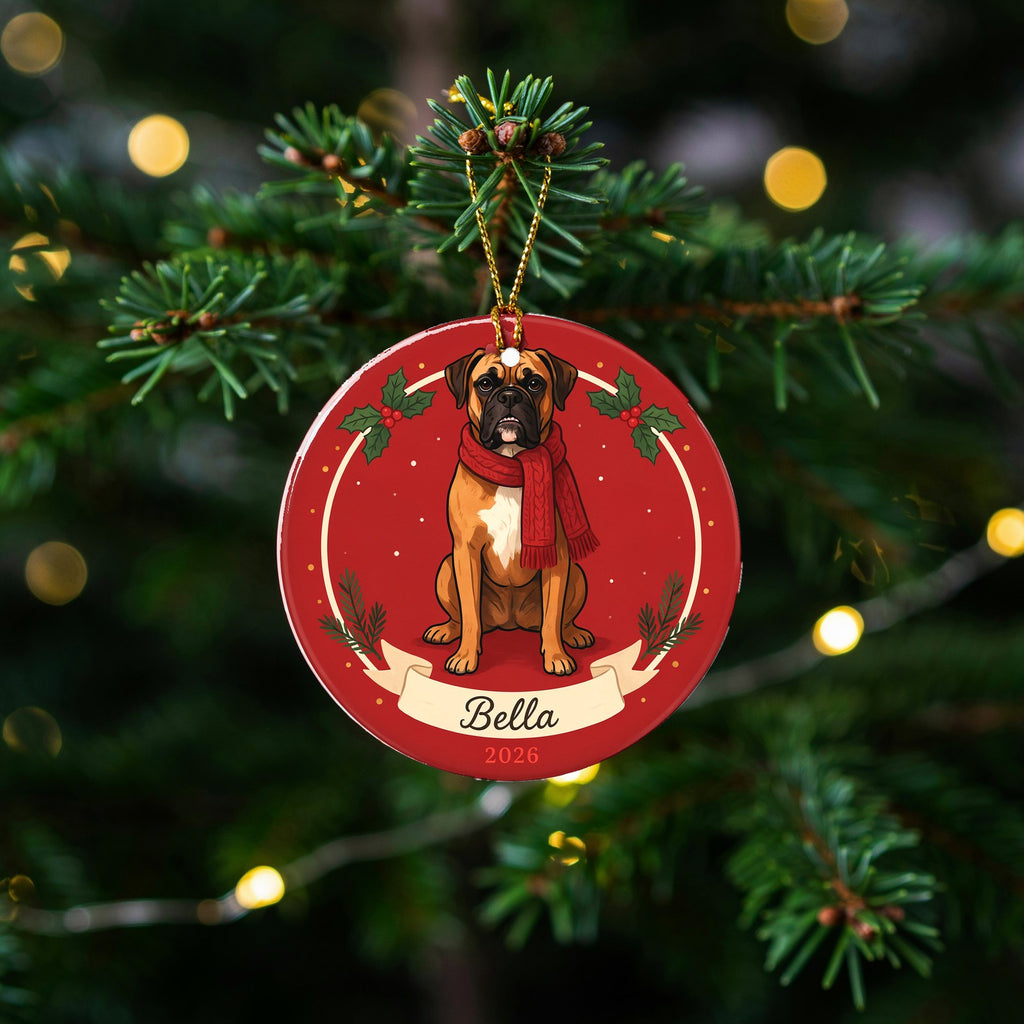 Personalized Boxer Dog Ornament 2026 Custom Name Christmas Gift