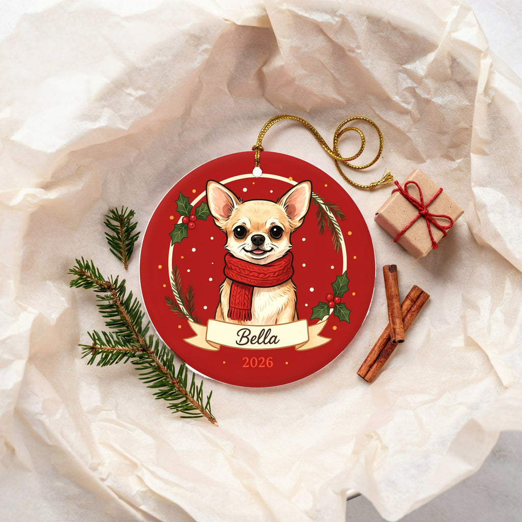 Personalized Chihuahua Dog Ornament 2026 Custom Name Christmas Gift