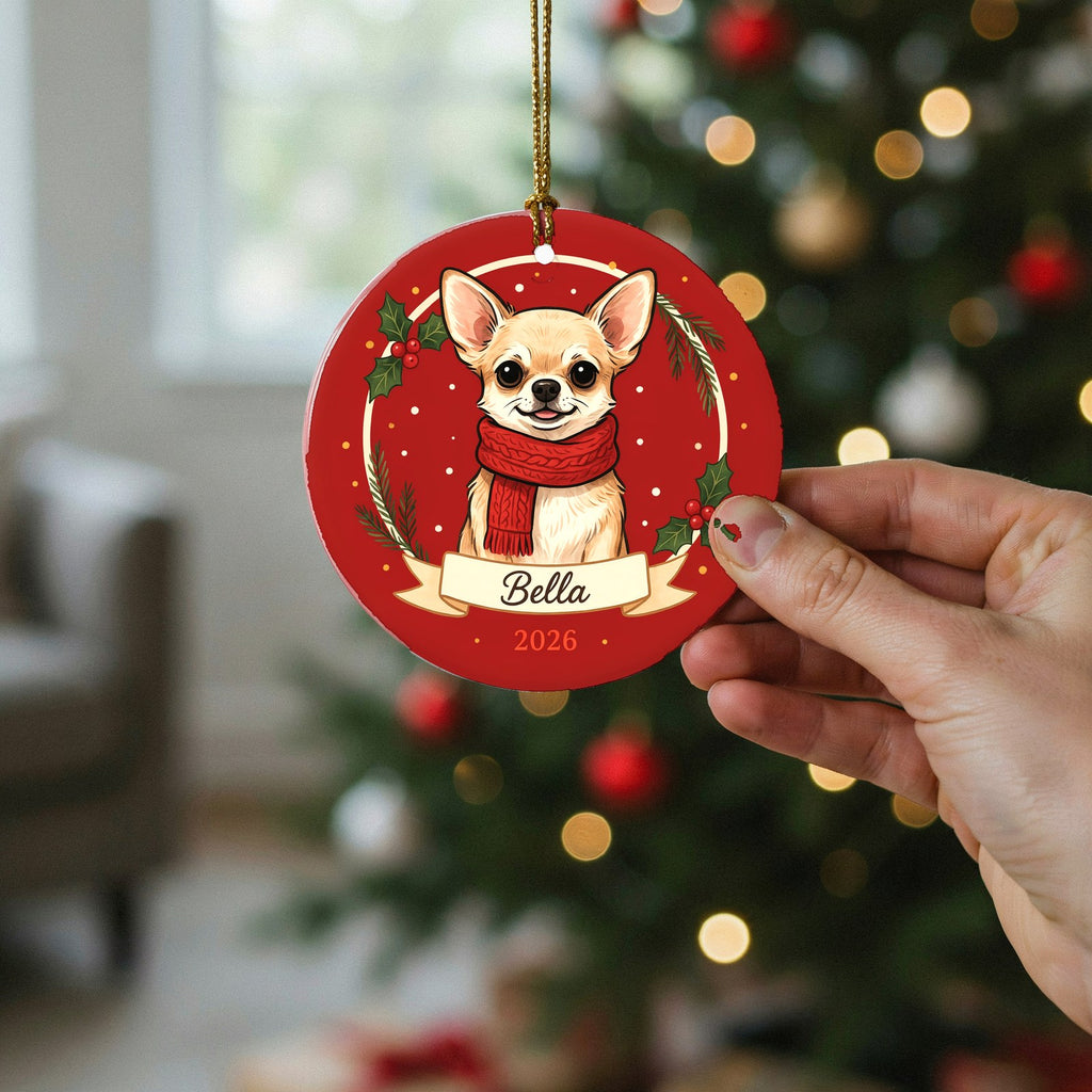 Personalized Chihuahua Dog Ornament 2026 Custom Name Christmas Gift