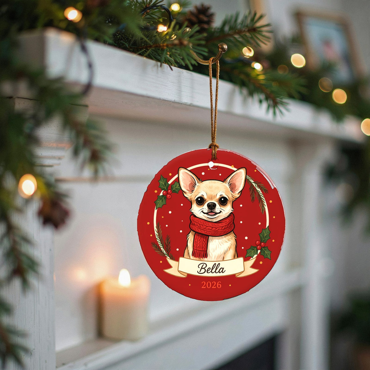 Personalized Chihuahua Dog Ornament 2026 Custom Name Christmas Gift