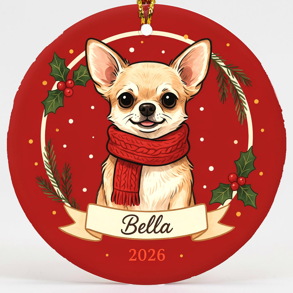 Personalized Chihuahua Dog Ornament 2026 Custom Name Christmas Gift