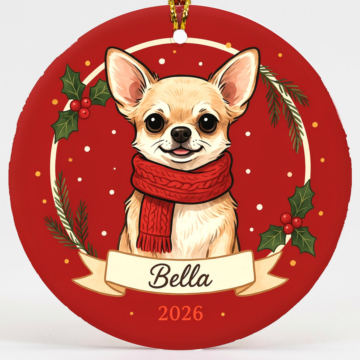 Personalized Chihuahua Dog Ornament 2026 Custom Name Christmas Gift