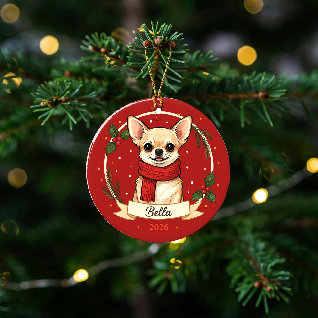 Personalized Chihuahua Dog Ornament 2026 Custom Name Christmas Gift