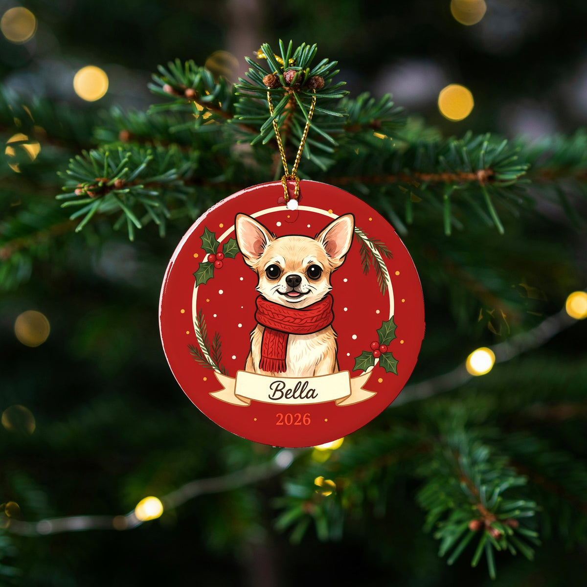 Personalized Chihuahua Dog Ornament 2026 Custom Name Christmas Gift