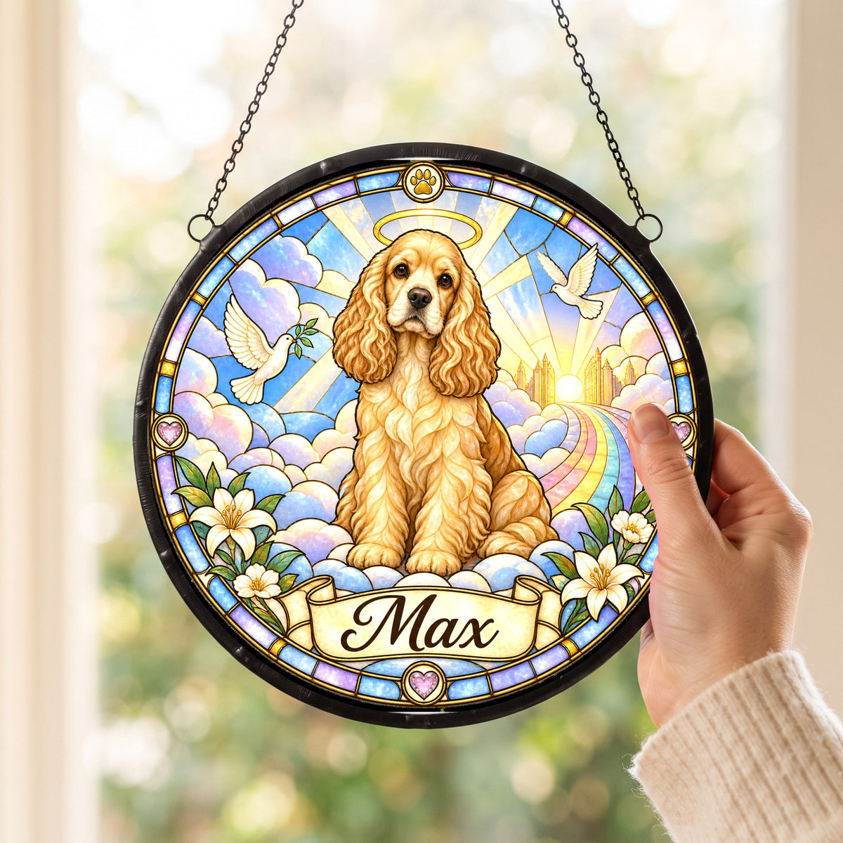 Personalized Cocker Spaniel Memorial Suncatcher Custom Dog Name Gift