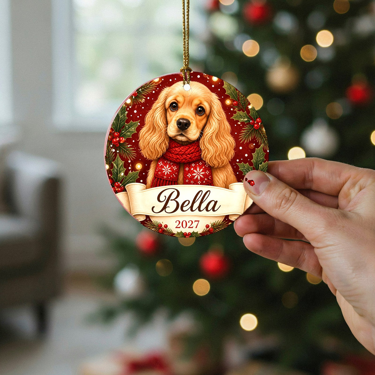 Personalized Cocker Spaniel Christmas Ornament Custom Dog Name Gift