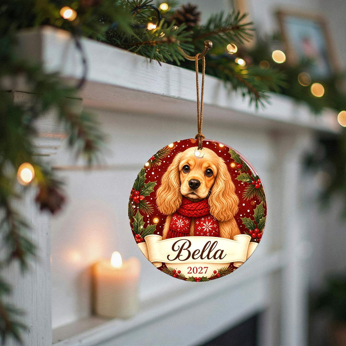 Personalized Cocker Spaniel Christmas Ornament Custom Dog Name Gift