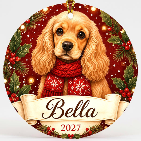 Personalized Cocker Spaniel Christmas Ornament Custom Dog Name Gift