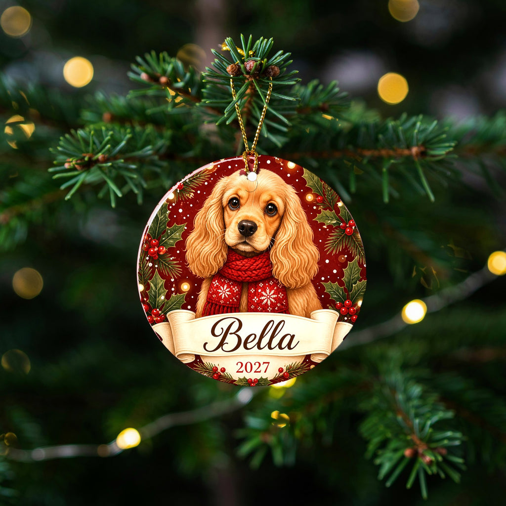 Personalized Cocker Spaniel Christmas Ornament Custom Dog Name Gift