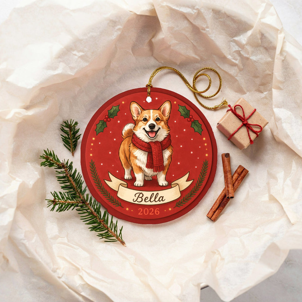 Personalized Corgi Dog Ornament 2026 Custom Name Christmas Gift