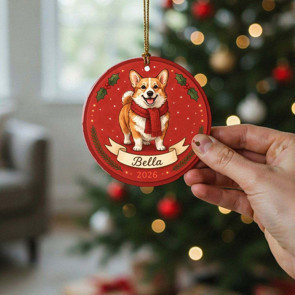 Personalized Corgi Dog Ornament 2026 Custom Name Christmas Gift
