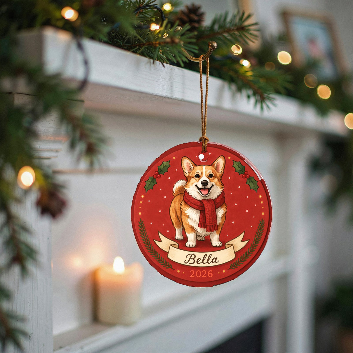 Personalized Corgi Dog Ornament 2026 Custom Name Christmas Gift