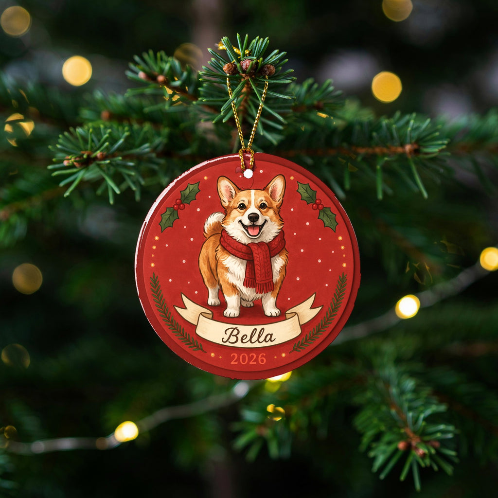 Personalized Corgi Dog Ornament 2026 Custom Name Christmas Gift