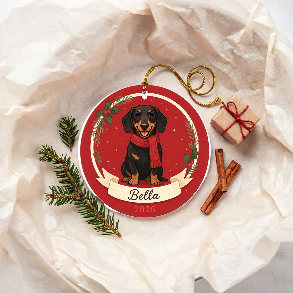 Personalized Dachshund Dog Ornament 2026 Custom Name Christmas Gift
