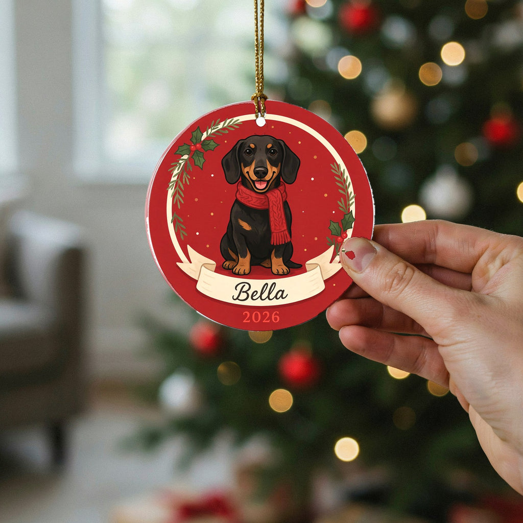 Personalized Dachshund Dog Ornament 2026 Custom Name Christmas Gift
