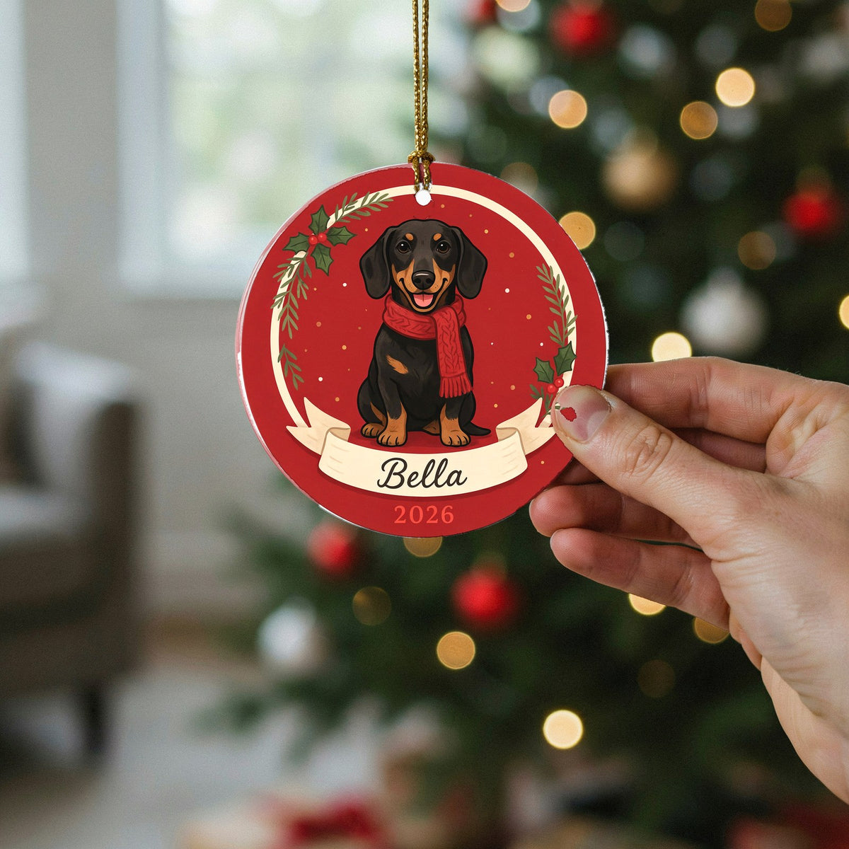 Personalized Dachshund Dog Ornament 2026 Custom Name Christmas Gift